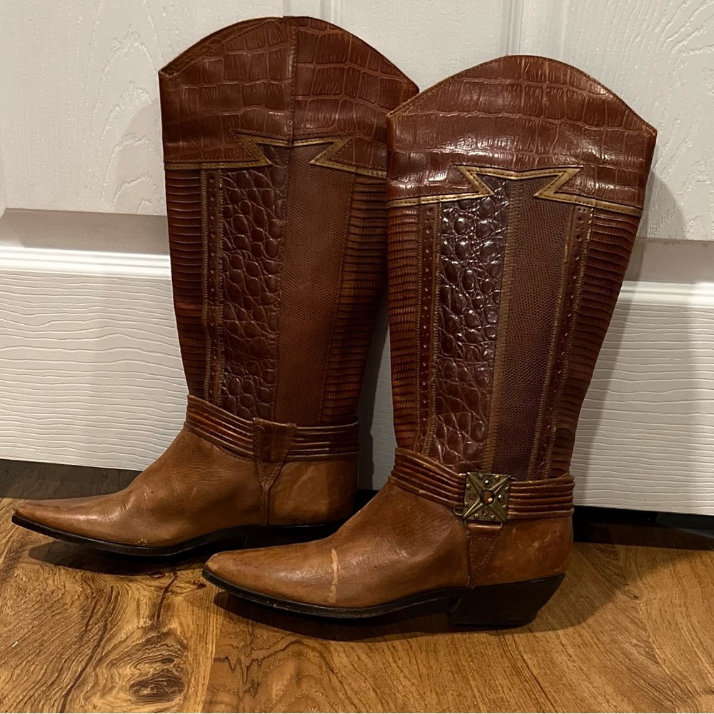 Vintage 80's Circle S Iguana Print Tara Cowboy Western Boots - 7.5